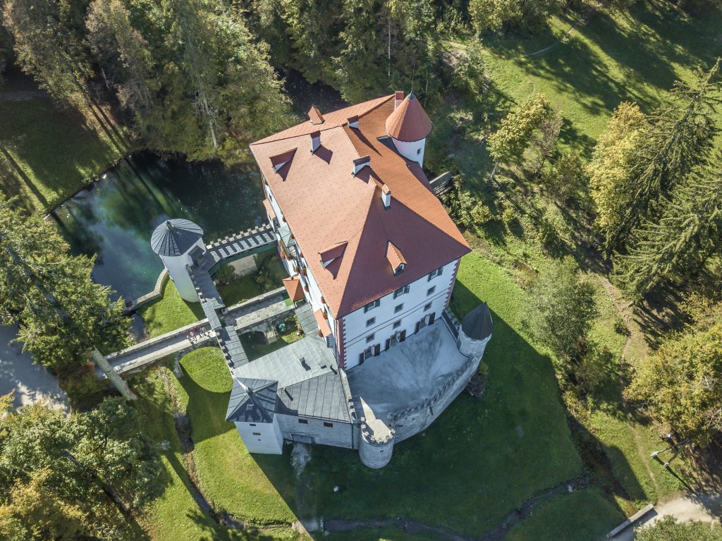 Aerial shot of the beautiful white castle
